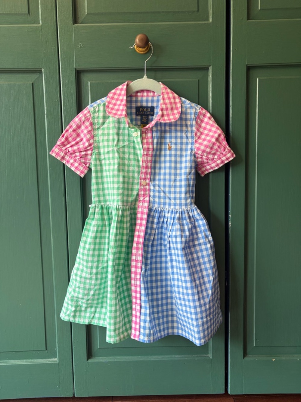 Polo by Ralph Lauren Girls' Pink, Green & Blue Gingham Shirt Dress